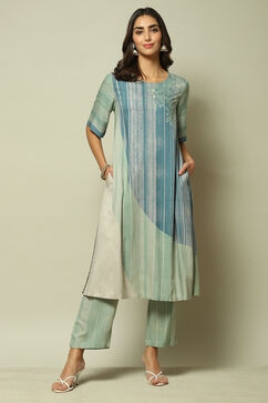 Ice Blue Rayon Straight Printed 2 Piece Set image number 0