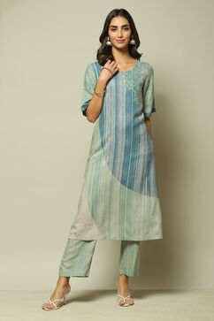 Ice Blue Rayon Straight Printed 2 Piece Set image number 1