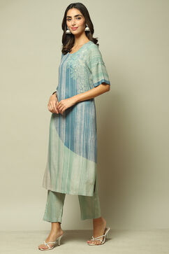 Ice Blue Rayon Straight Printed 2 Piece Set image number 5
