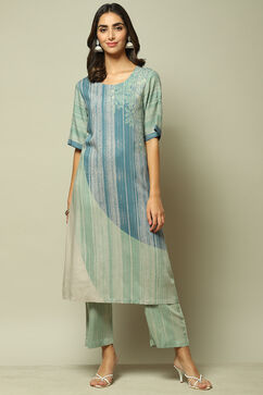Ice Blue Rayon Straight Printed 2 Piece Set image number 7