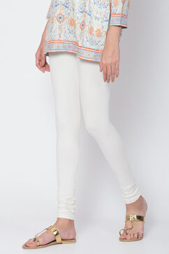 Off White Cotton Blend Dyed Churidar image number 0