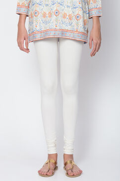 Off White Cotton Blend Dyed Churidar image number 1