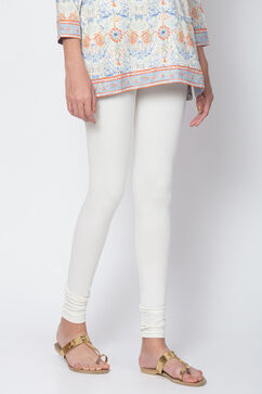 Off White Cotton Blend Dyed Churidar image number 2