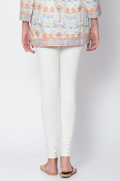 Off White Cotton Blend Dyed Churidar image number 3