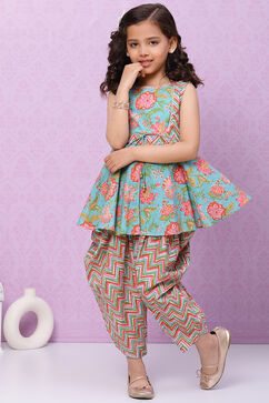 Turquoise Cotton Short Kurti image number 5