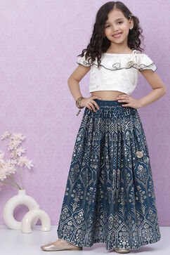 White And Blue Art Silk Flared Lehenga image number 0