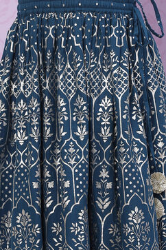 White And Blue Art Silk Flared Lehenga image number 1