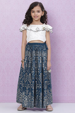 White And Blue Art Silk Flared Lehenga image number 5
