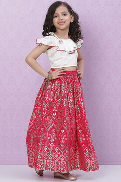 White And Pink Art Silk Flared Lehenga image number 3