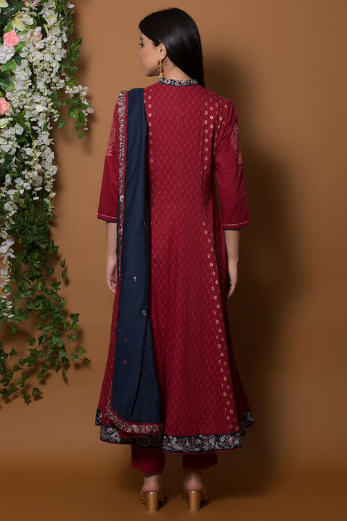 Red Cotton Kalidar Suit Set By Anju Modi image number 5