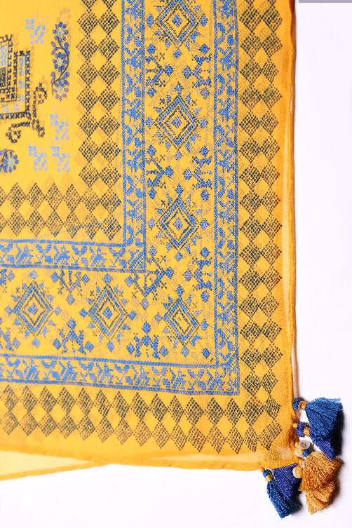 Mustard Art Silk Printed Scarf image number 1