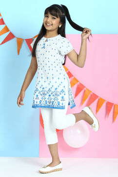 Off White Cotton Straight Printed Kurta image number 0