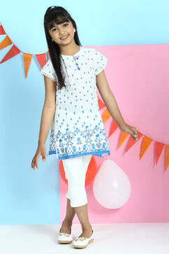 Off White Cotton Straight Printed Kurta image number 2