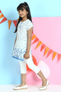 Off White Cotton Straight Printed Kurta image number 3