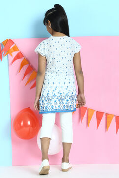 Off White Cotton Straight Printed Kurta image number 5