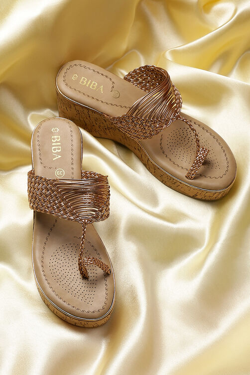 Rose Gold Synthetic Braided Sandals image number 0