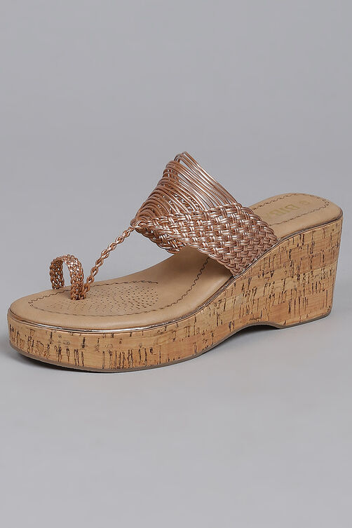 Rose Gold Synthetic Braided Sandals image number 4