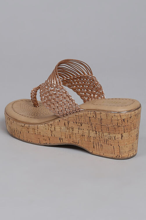 Rose Gold Synthetic Braided Sandals image number 5