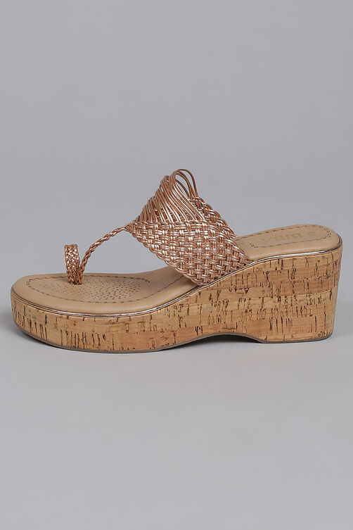 Rose Gold Synthetic Braided Sandals image number 6