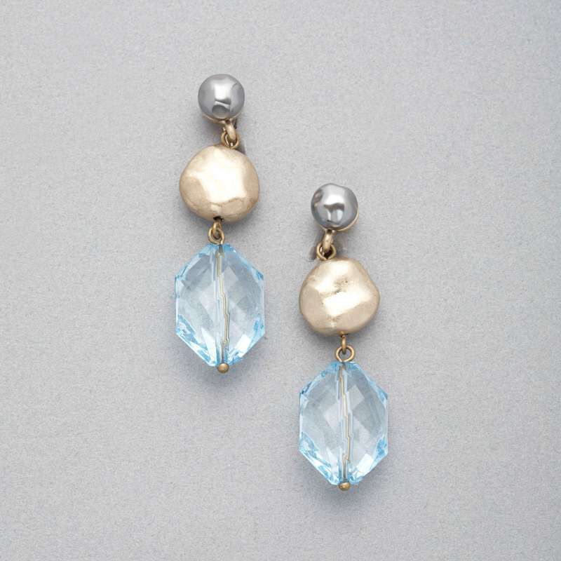 Blue and Gold Clip On Earring, , large