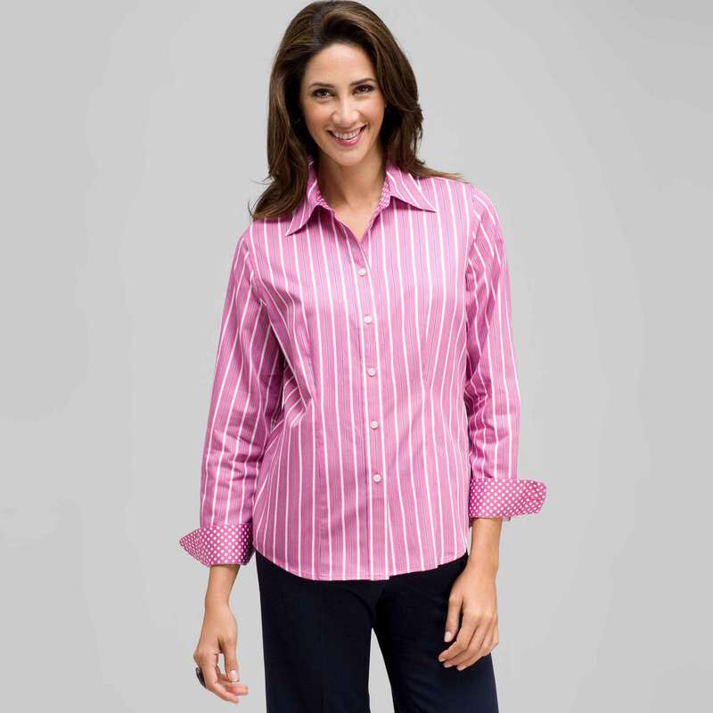 Striped Button Down with Pot Dot Cuffs, , large