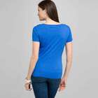 T-shirt à encolure arrondie et empiècement, Bleu, small