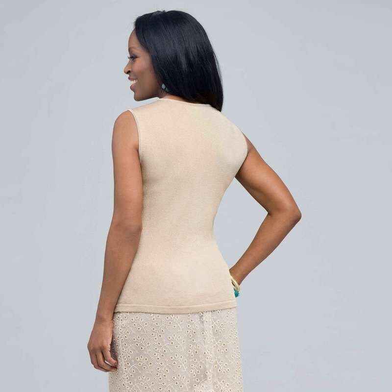 Sleeveless Twist Front Knit Top., , large